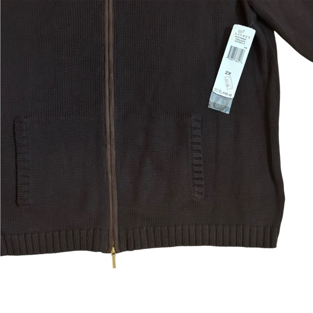 Lauren Ralph Lauren Chocolate Brown Cable Knit Zip Up Cardigan Size 2X - Picture 4 of 8